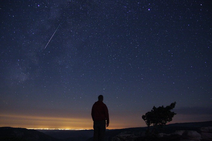 Mike Hankey with Perseid Meteor at Sentinel Dome, Yosemite National Park – August 12th, 2012