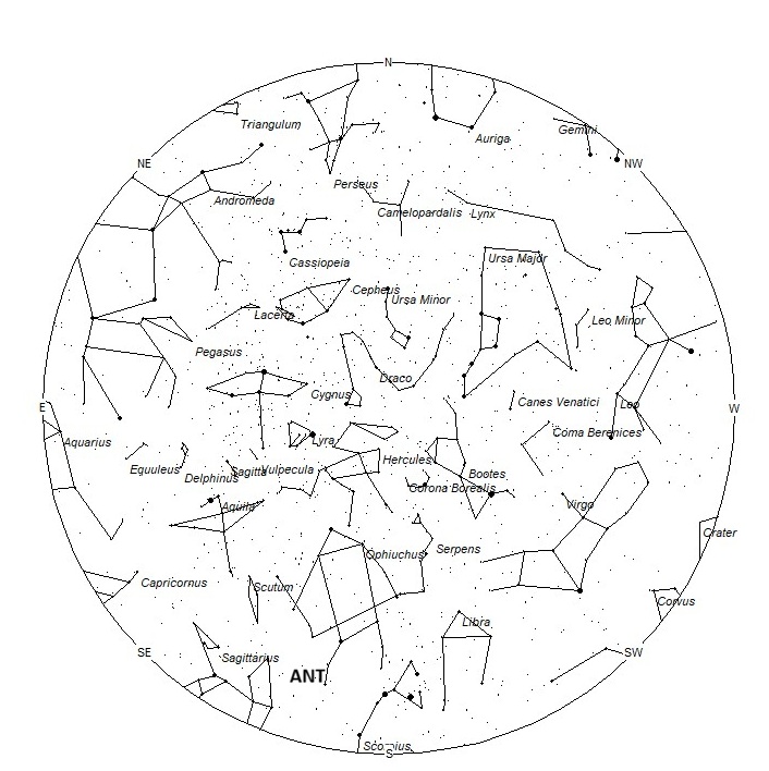 Radiant Positions at 01:00 LST