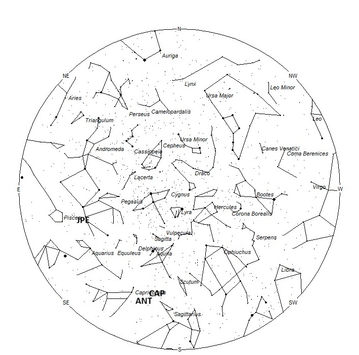 Radiant Positions at 01:00 LST